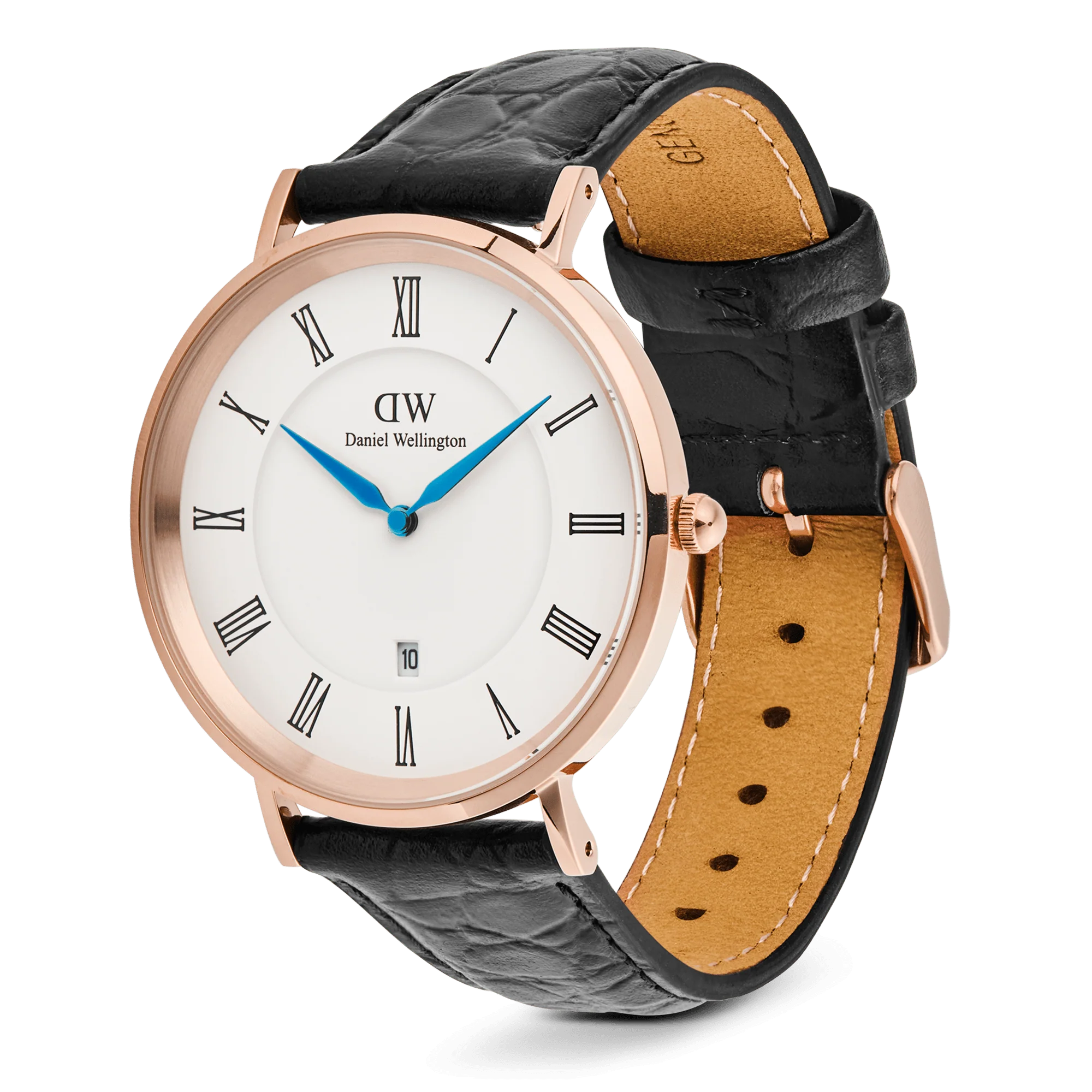 Classic Roman Numerals Date Black Croc Belly Rose Gold - Image 4