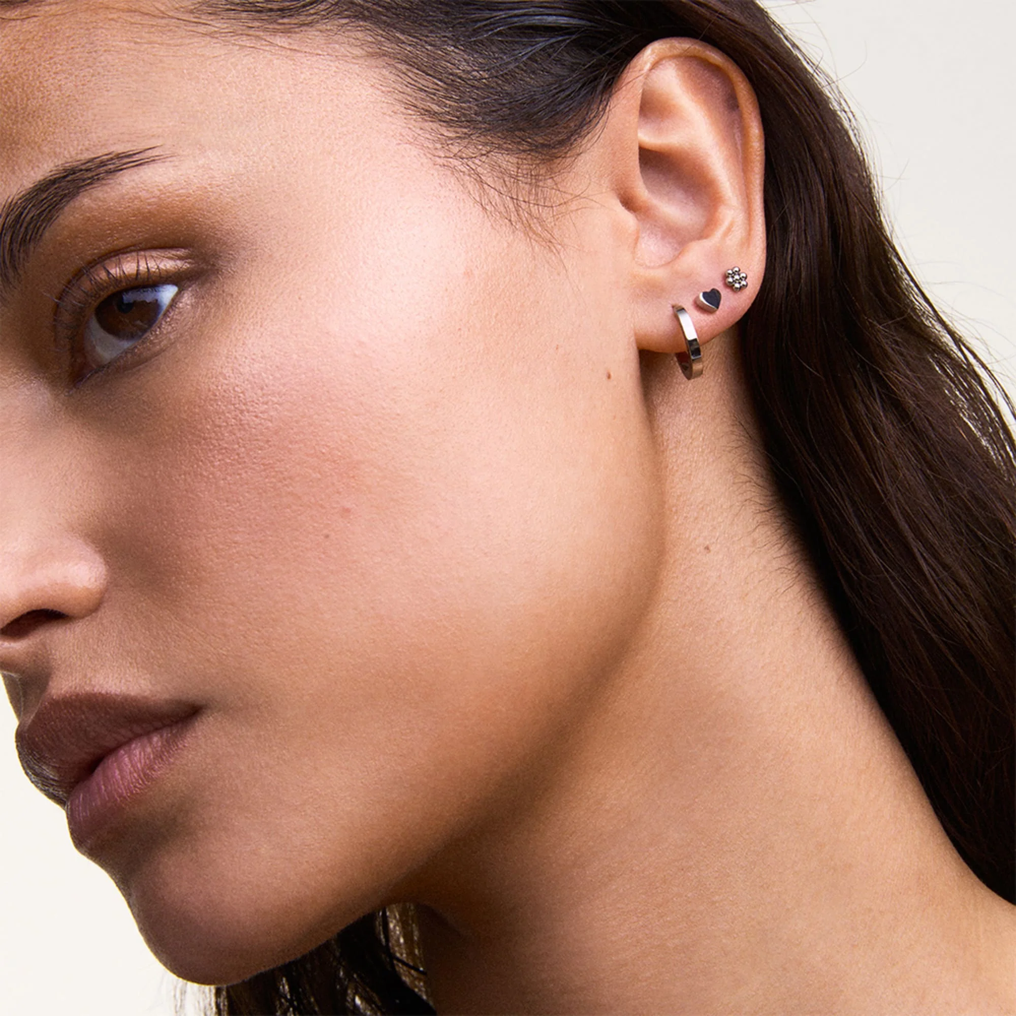 Hoop + Heart + Flower Stud Silver Set - Image 2