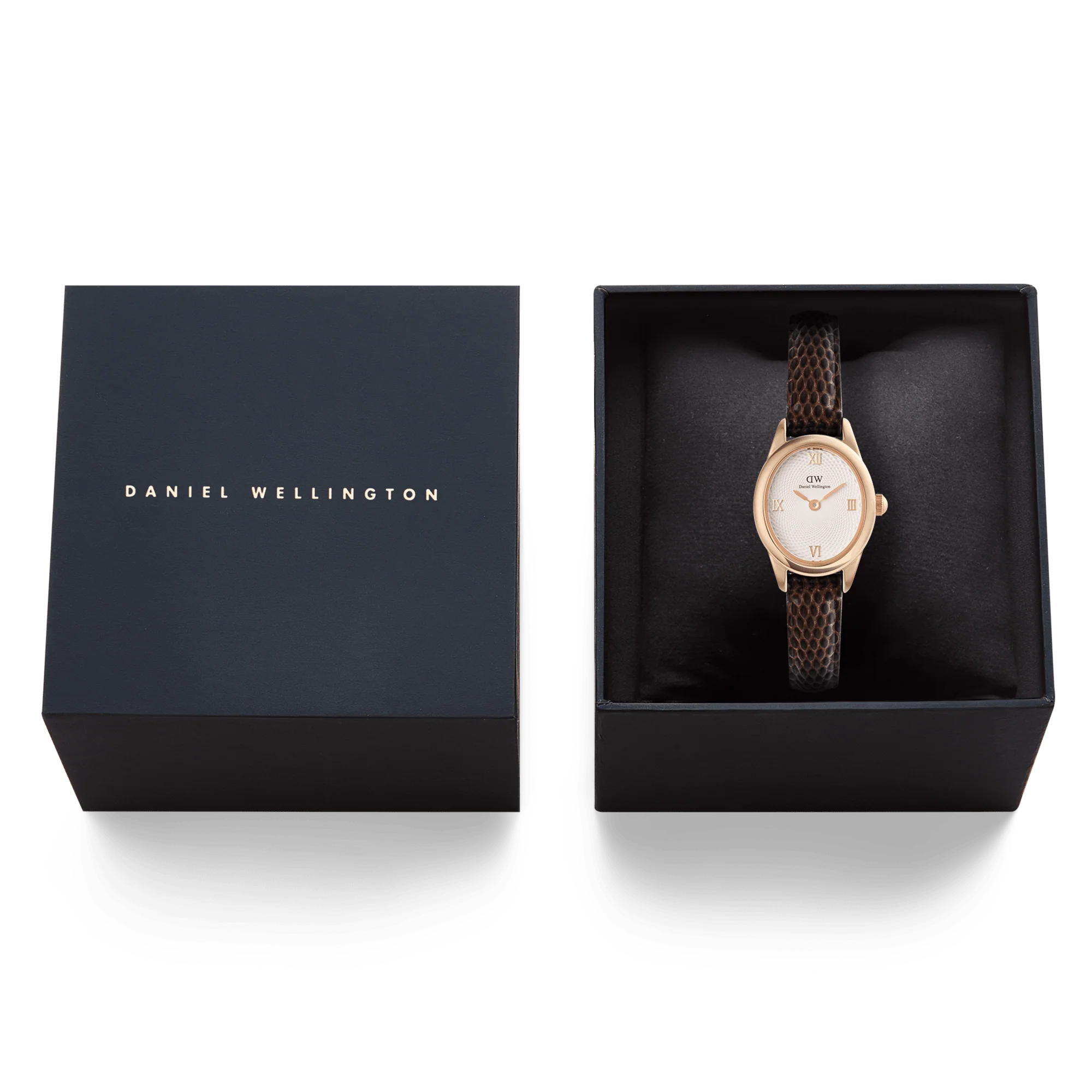 Ophelia Mini Dark Brown Lizard White Guilloché Rose Gold - Image 6