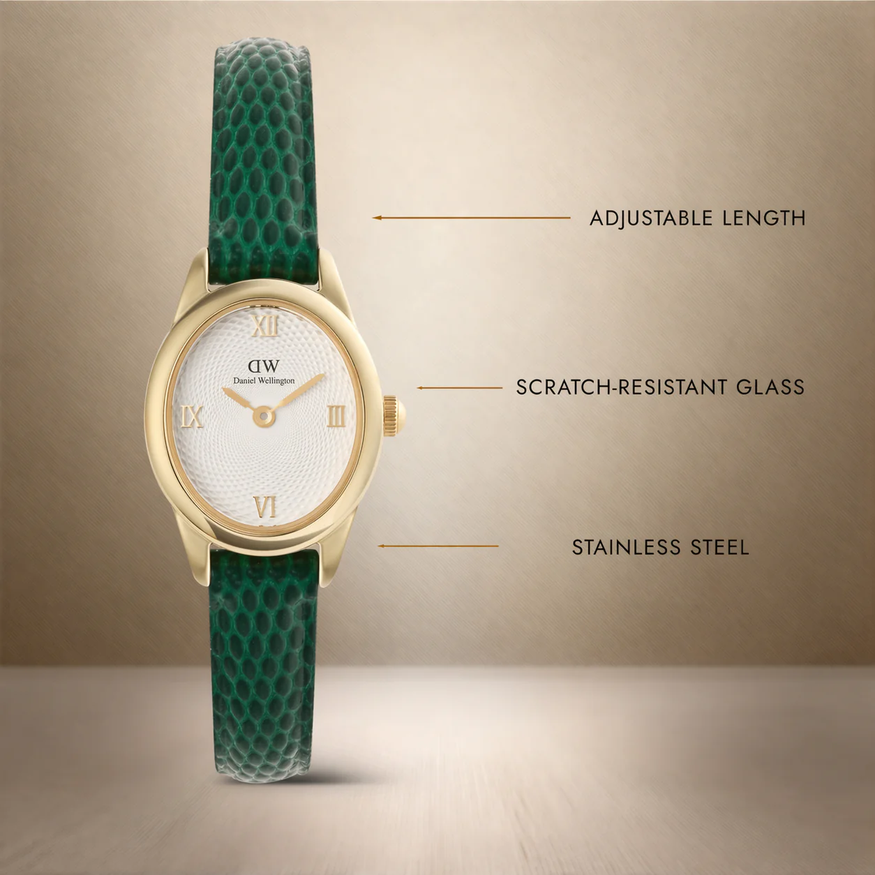 Ophelia Mini Green Lizard White Guilloché Gold - Image 3
