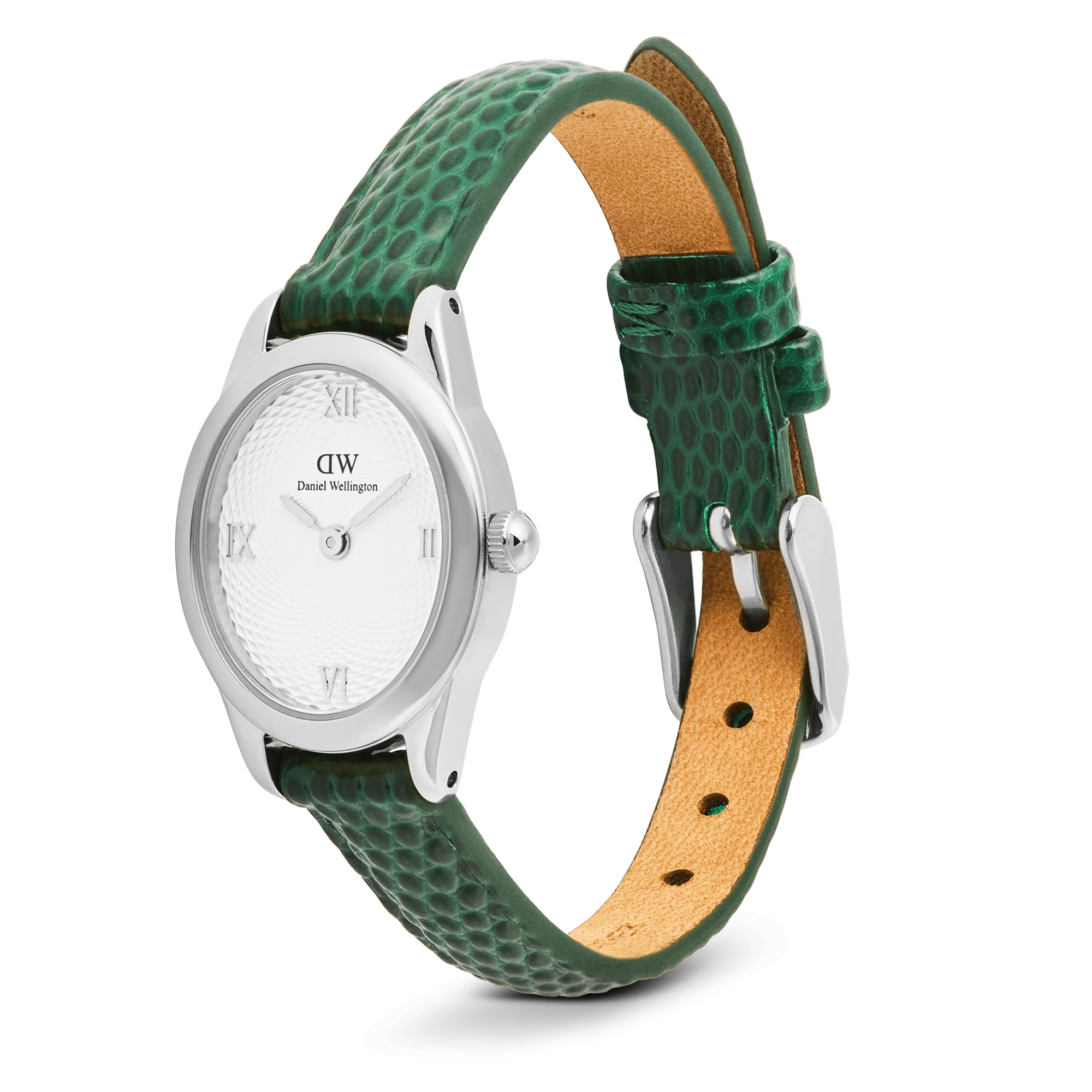 Ophelia Mini Green Lizard White Guilloché Silver - Image 4