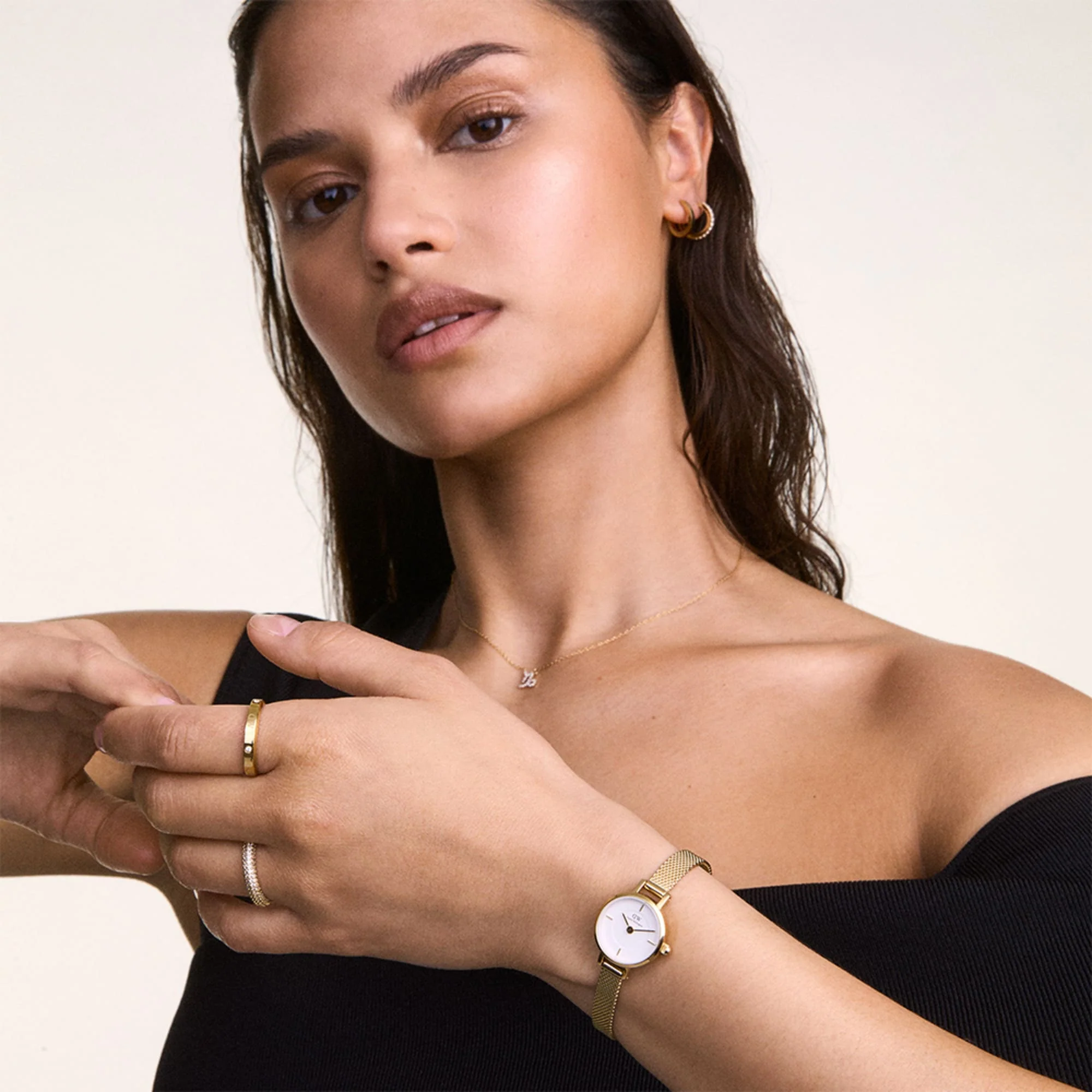 Petite Mini & Pave Crystal Ring Gold Set - Image 2